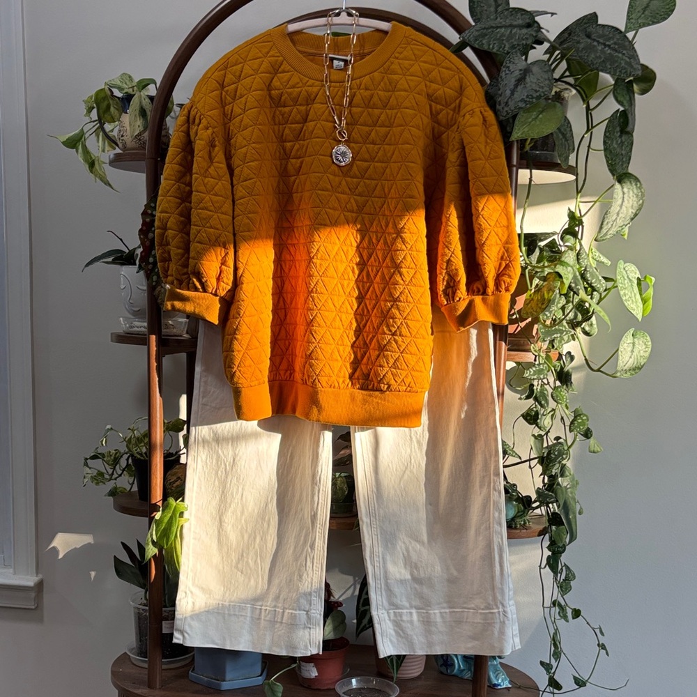 Super Sift Comfy Quilted Orange Crew Neck Sweater